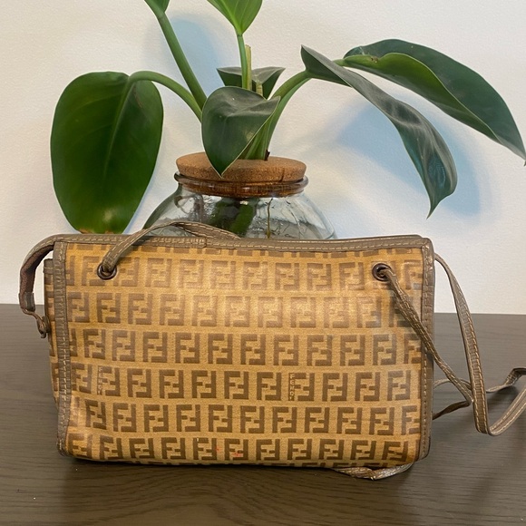 FENDI Zucchino Coated Canvas Leather FF Monogram Crossbody Purse Bag - Vintage - Picture 2 of 12